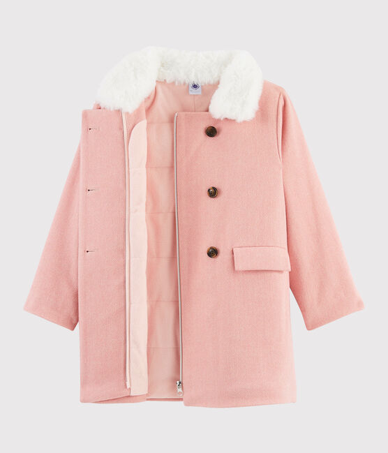 Cappotto in drap di lana ragazza rosa ROSE
