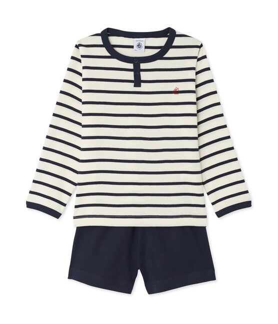 Pigiama per bambino 3 pezzi beige COQUILLE/blu SMOKING