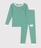 Pigiama molto aderente bambino in cotone a righe verde JARDIN/ MARSHMALLOW