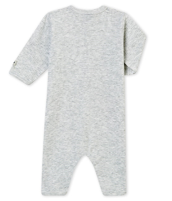 Tutina senza piedi per bebé maschio grigio POUSSIERE/bianco MARSHMALLOW