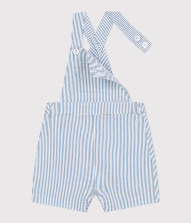 Salopette corta in cotone a righe neonato blu/blu