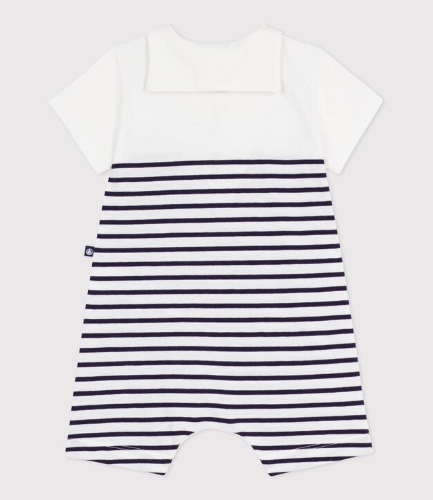 Tutina corta in cotone a righe con collo alla marinara neonato blu/blu