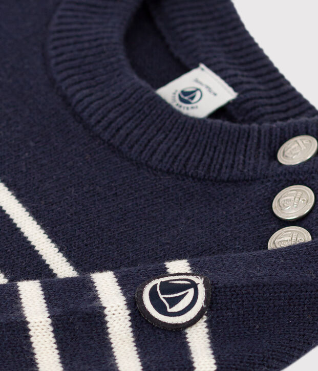 Pullover bambina/bambino in lana e cotone blu/bianco