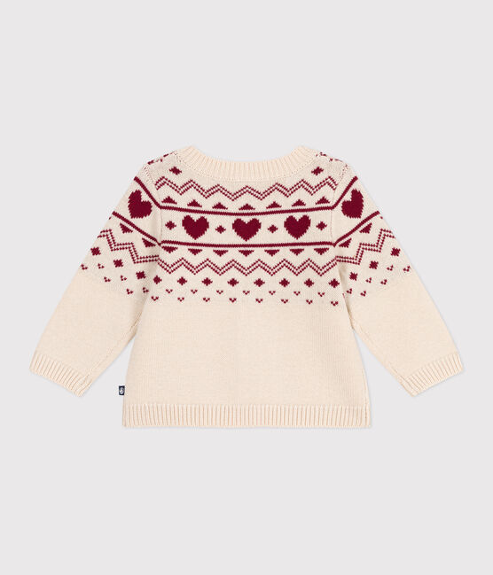 Cardigan in maglia di misto lana e cotone con motivo a cuori neonata ecru AVALANCHE/ AMARANTE