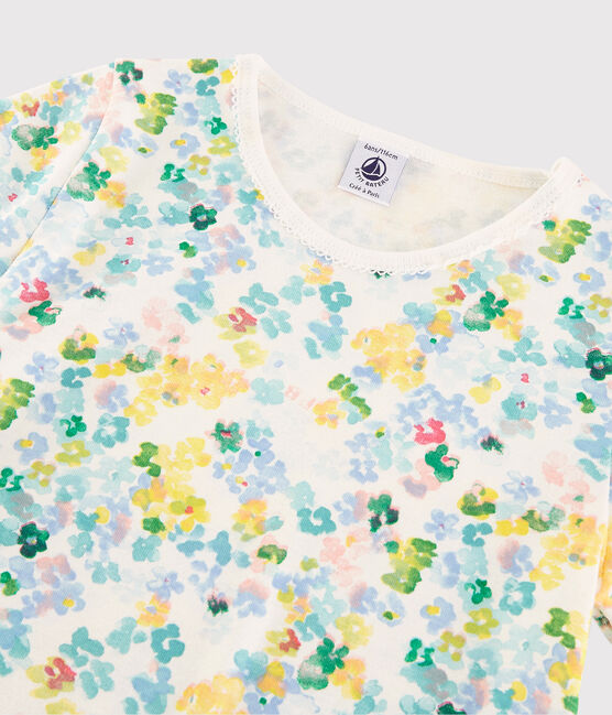 Pigiama a fiori acquarello bambina in cotone bianco MARSHMALLOW/bianco MULTICO