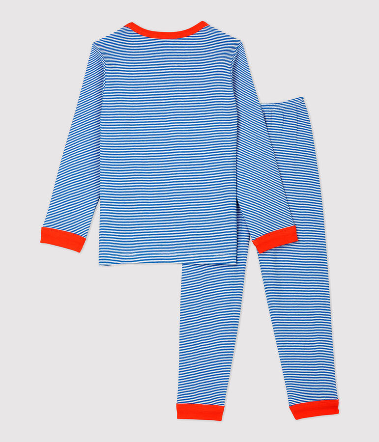 Pigiama bambino millerighe blu in cotone blu/bianco