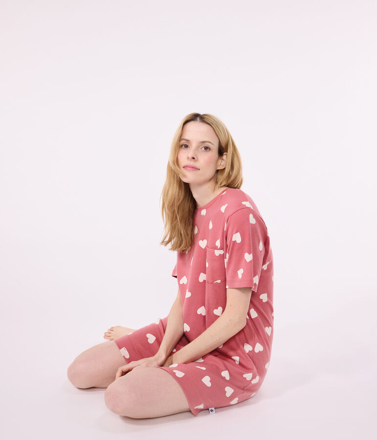 Camicia da notte a maniche corte con stampa a cuori donna rosa ROSEWOOD/ MARSHMALLOW