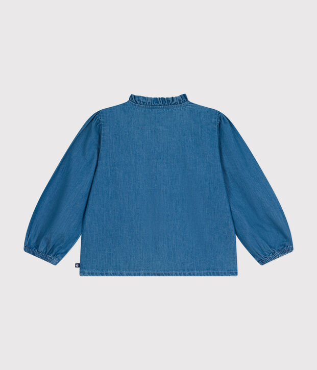 Blusa a maniche lunghe in denim bambina blu