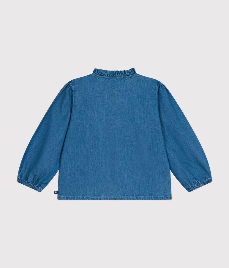 Blusa a maniche lunghe in denim bambina blu
