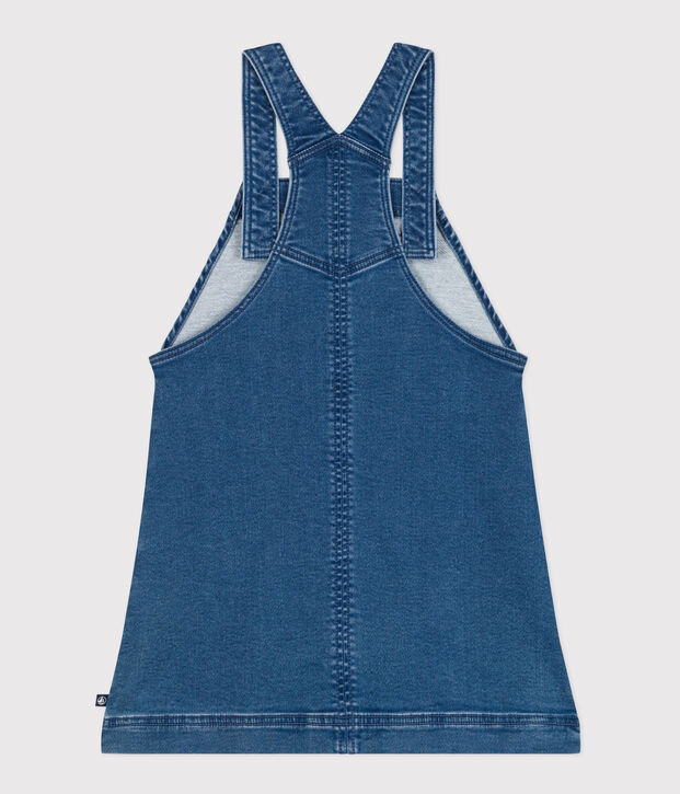 Abito salopette in denim effetto felpato bambina blu