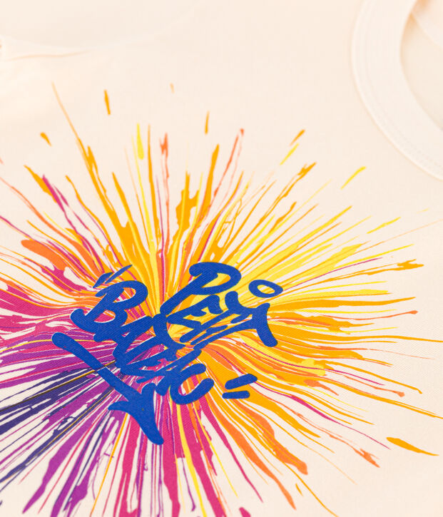 T-shirt  maniche corte in cotone bambino ecru/multicolore