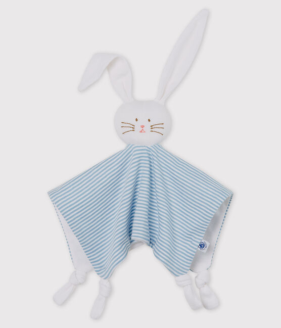 Doudou coniglietto bebè in cotone blu ACIER/bianco MARSHMALLOW