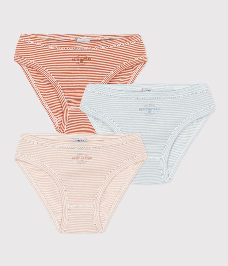 Confezione da 3 slip millerighe in cotone bambina multicolore