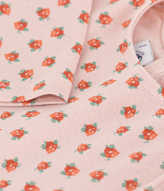 T-shirt a manica lunga in cotone per bebè rosa SALINE/bianco MULTICO