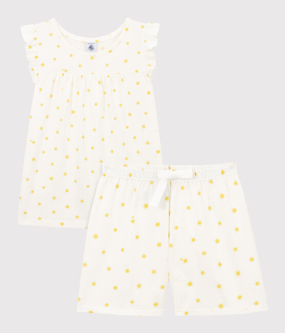 Pigiama corto con soli bambina in cotone bianco MARSHMALLOW/ ORGE