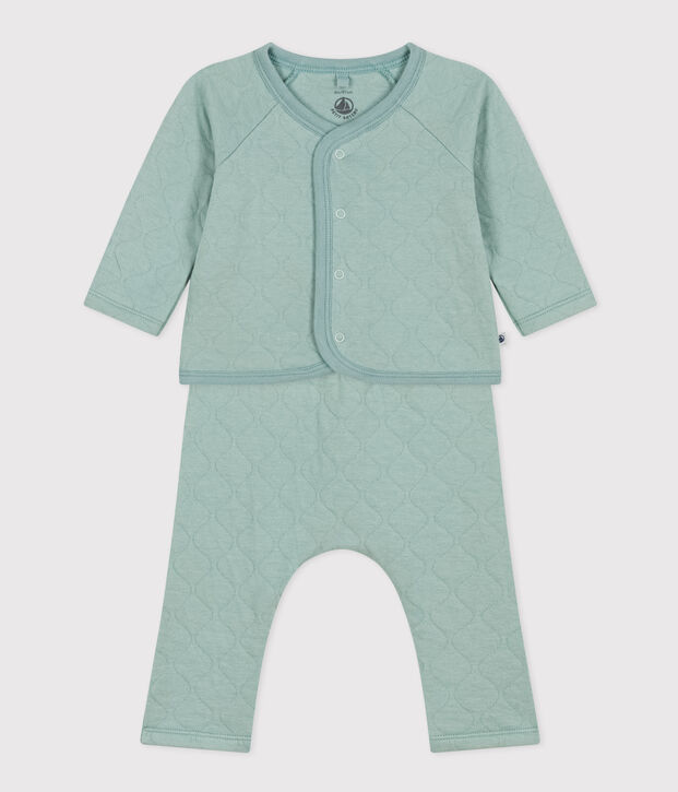 Completo in tubique trapuntato per beb&egrave; verde