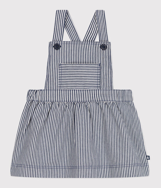 Abito salopette in cotone a righe neonato blu MEDIEVAL/bianco MARSHMALLOW