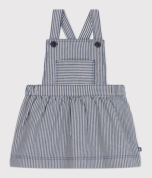 Abito salopette in cotone a righe neonato blu/bianco