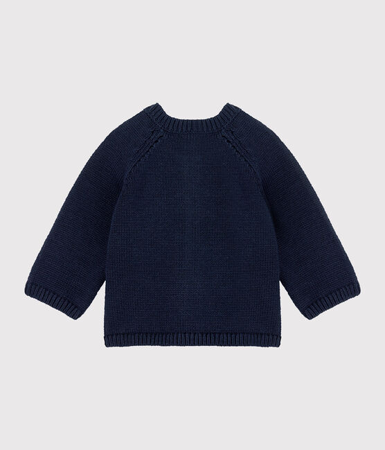 Cardigan bambina in maglia di lana e cotone blu SMOKING/bianco MULTICO