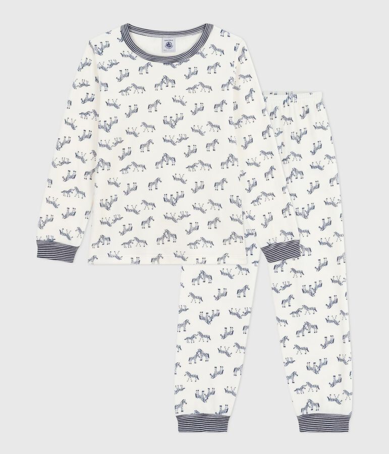 Pigiama in ciniglia con zebre stampate bambino blu/blu