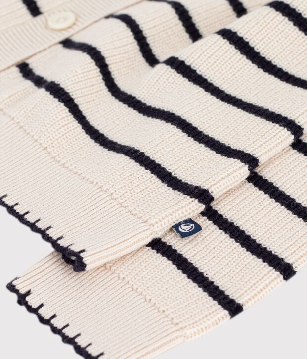 Cardigan in misto lana e cotone a righe bambina ecru/blu