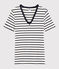 T-shirt scollo a V iconica in cotone a righe Donna bianco MARSHMALLOW/blu SMOKING