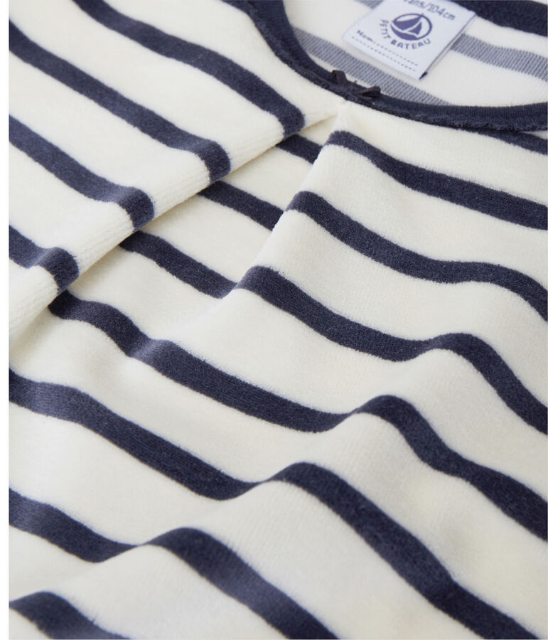 Chemise de nuit fille &agrave; bouclette velours beige COQUILLE/blu SMOKING