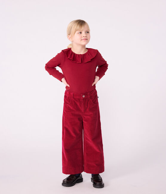 T-shirt a maniche lunghe in cotone tinta unita bambina AMARANTE
