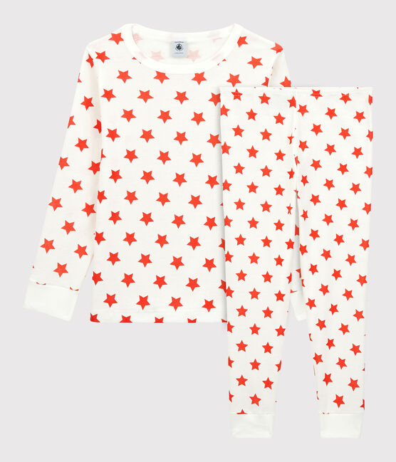 Pigiama bambina/bambino fantasia grafica in cotone biologico bianco MARSHMALLOW/ SPICY