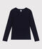 T-shirt a maniche lunghe con collo alla tunisina a effetto coste in tinta unita donna blu SMOKING