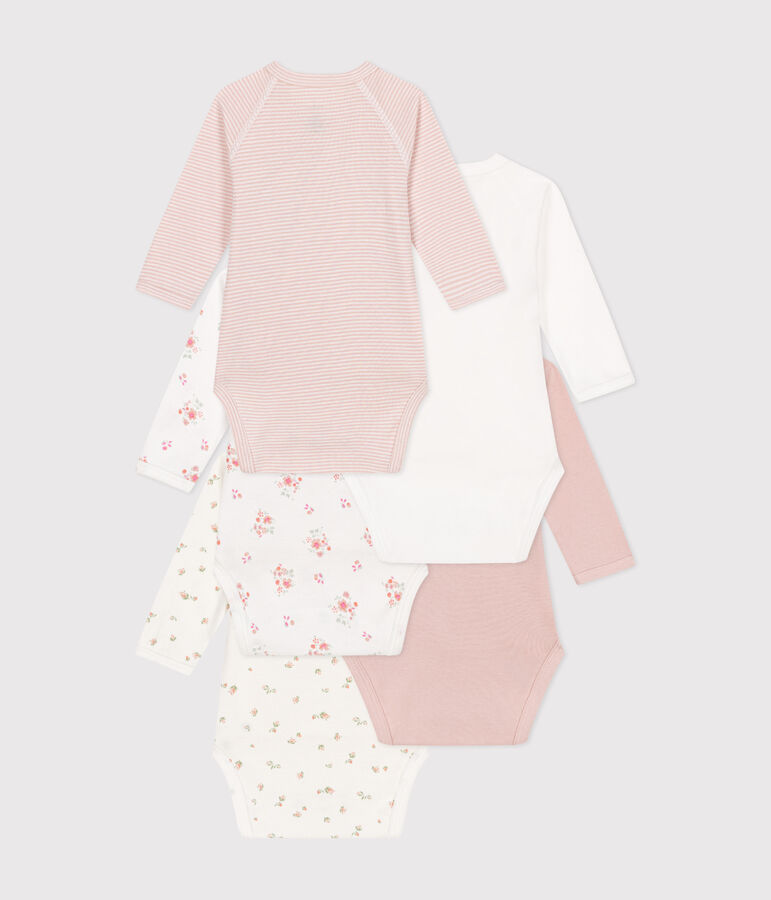 Set di 5 body incrociati a maniche lunghe in cotone neonato multicolore