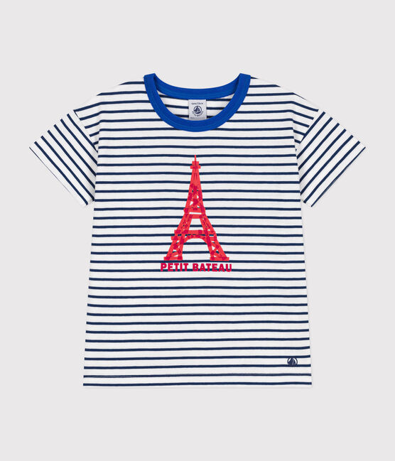 T-shirt a maniche corte in jersey bambino bianco MARSHMALLOW/blu MEDIEVAL