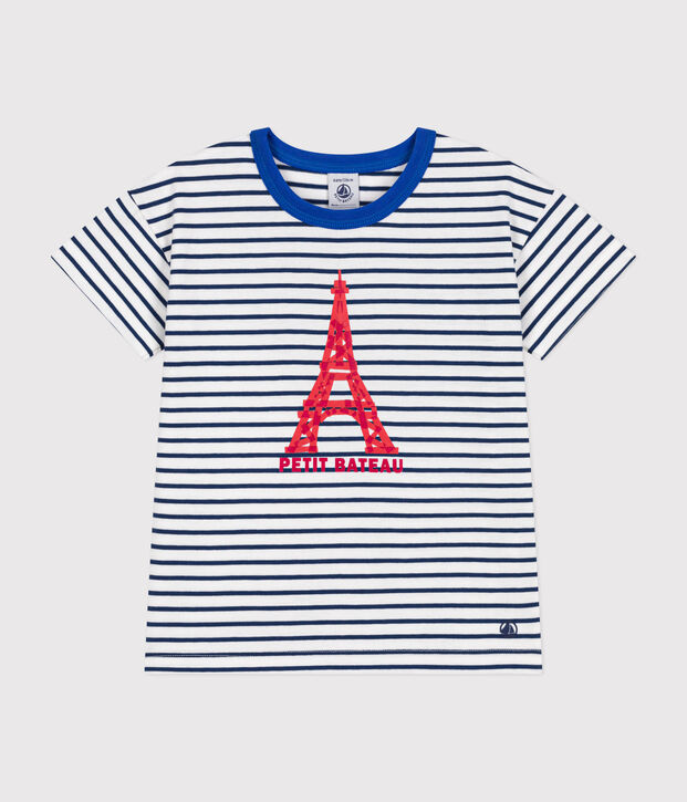 T-shirt a maniche corte in jersey bambino bianco/blu