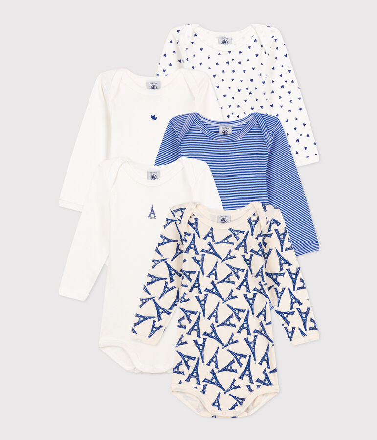 Set di 5 body a maniche lunghe Paris beb&egrave; in cotone multicolore