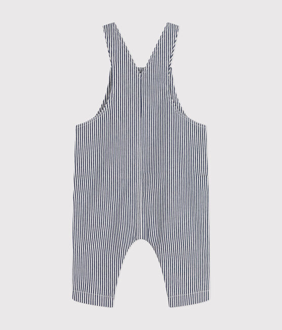 Salopette lunga in tela neonato blu MEDIEVAL/bianco MARSHMALLOW