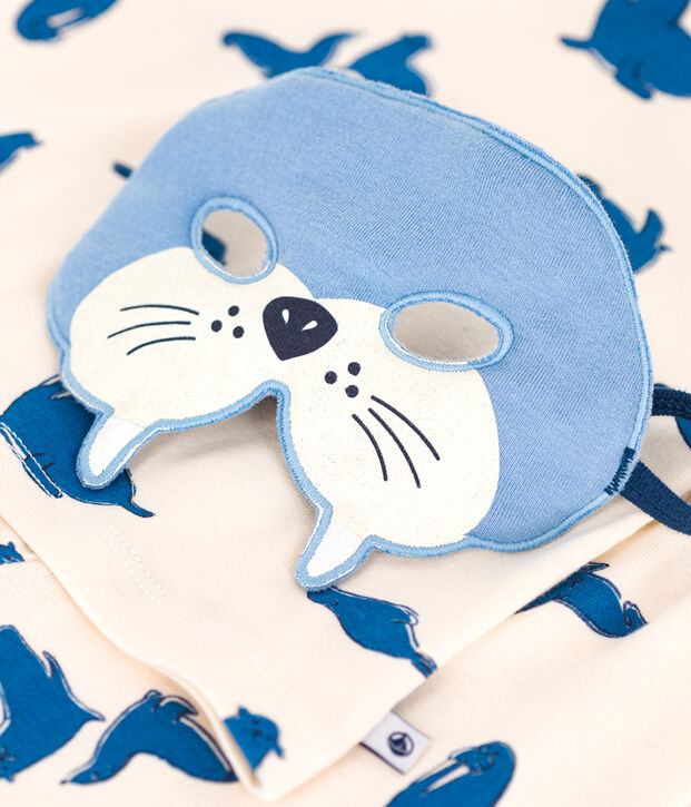 Pigiama travestimento bambino in cotone con trichechi stampati ecru/multicolore