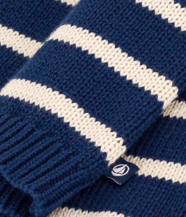 Pullover in cotone beb&egrave; blu/ecru