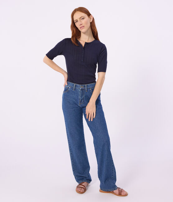 T-shirt a maniche corte in cotone tinta unita donna blu SMOKING