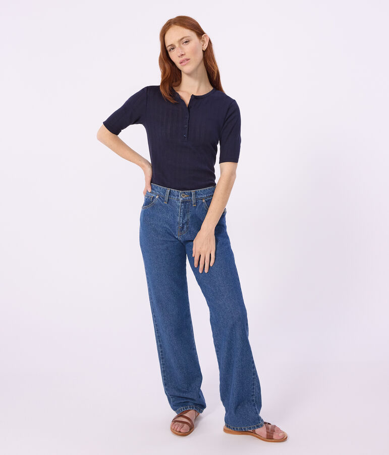 T-shirt a maniche corte in cotone tinta unita donna blu