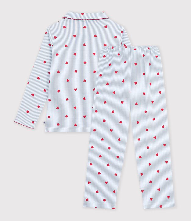 Pigiama con bottoni in cotone a cuori bambina bianco/multicolore