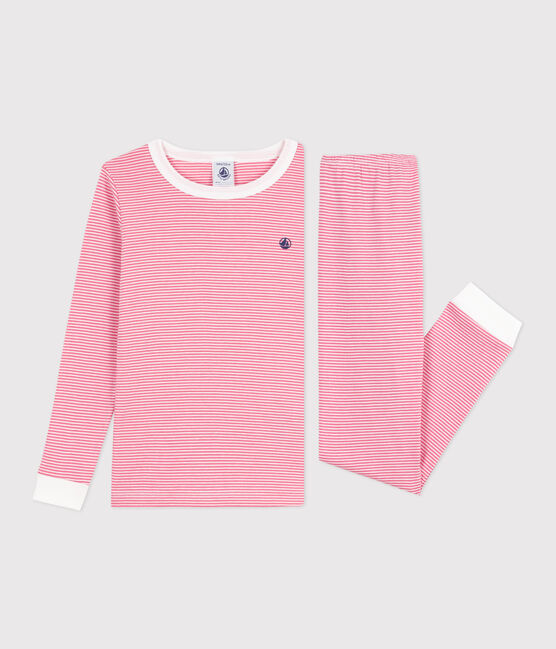 Pigiama con gamba molto aderente bambina in cotone a righe rosa PEONIA/ MARSHMALLOW