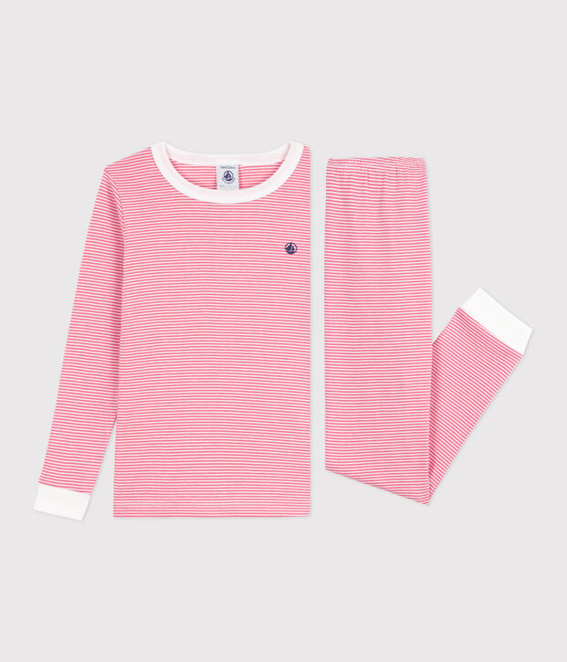 Pigiama per bambini in cotone, molto aderente, a righe rosa/bianco