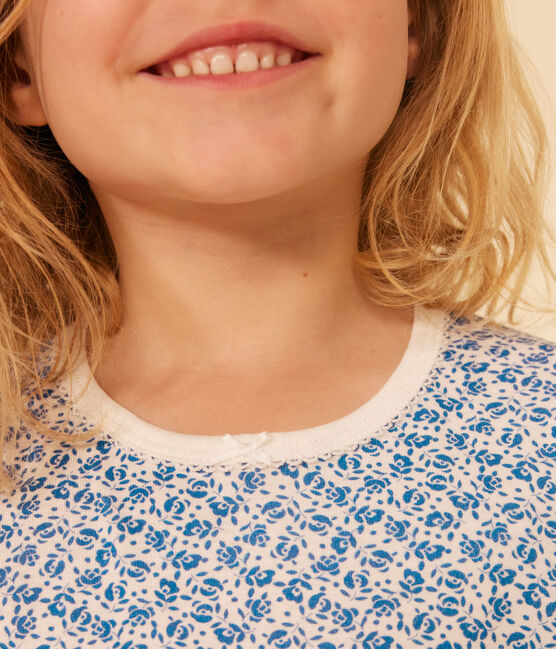Pigiama Capri bambino fantasia fiori in cotone blu MARSHMALLOW/ INCOGNITO
