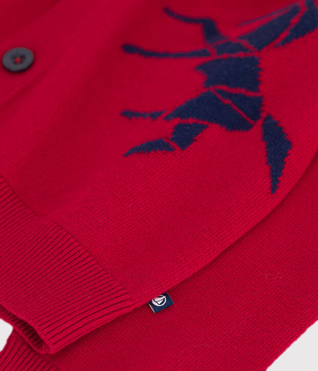 Cardigan in lana e cotone fantasia bambino rosso/blu