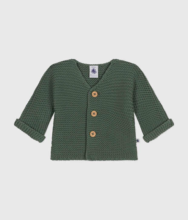 Cardigan in tricot a punto legaccio per beb&egrave; verde