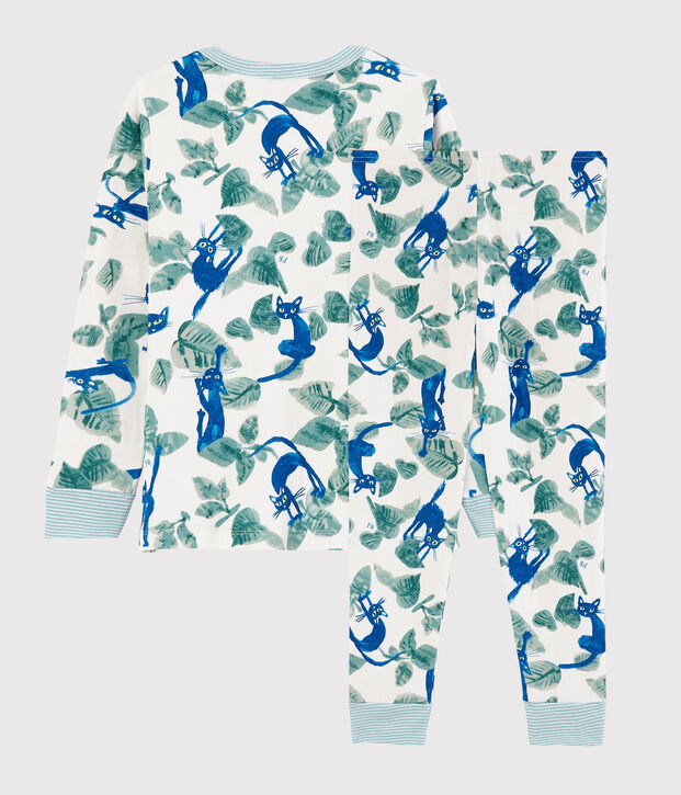 Pigiama fantasia gatti bambino in tubique bianco/multicolore
