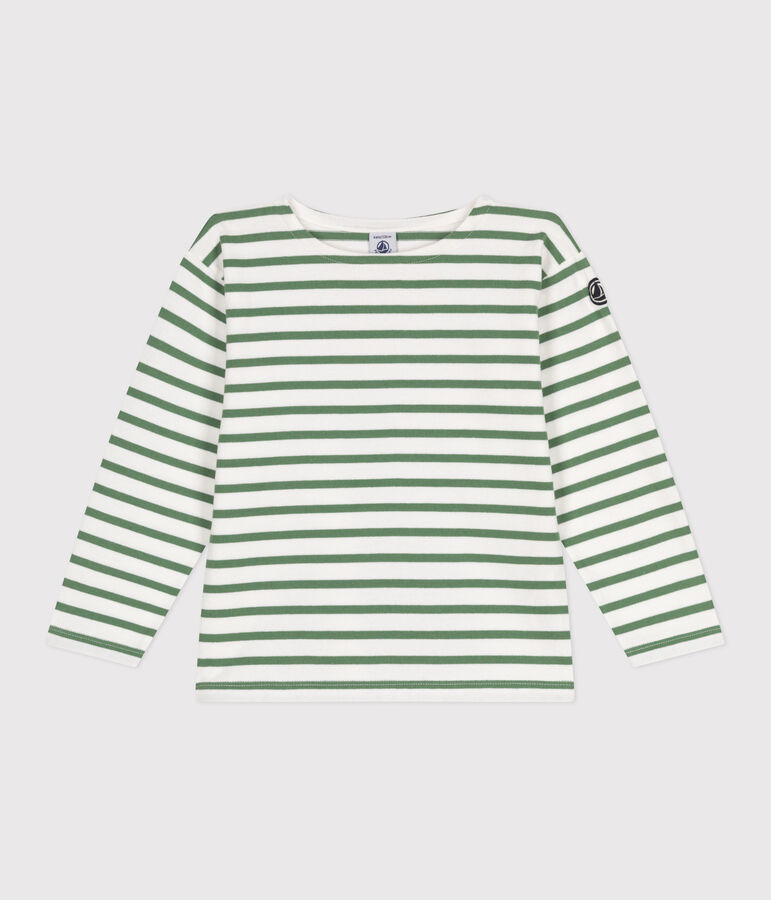 Maglia a righe a maniche lunghe in cotone unisex bianco/verde