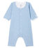Bodyjama senza piedi bebè femmina a costine blu ACIER/bianco MARSHMALLOW