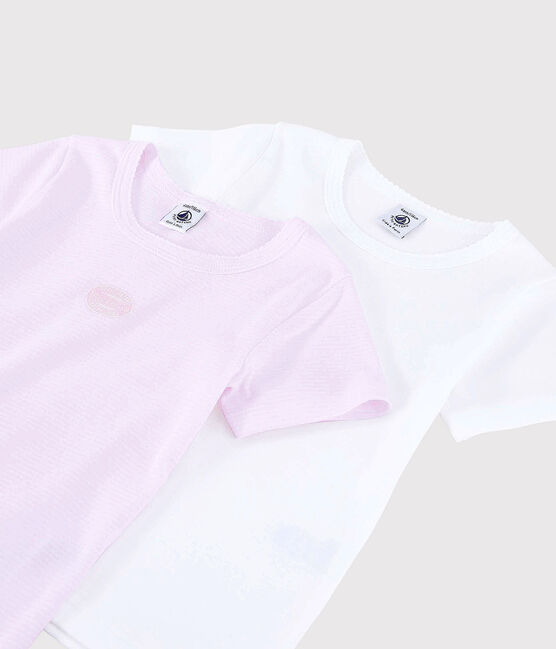 Confezione da 2 t-shirt manica corta millerighe rosa bambina in cotone biologico variante 1