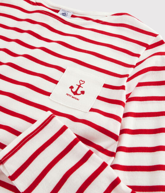 T-shirt marinara bambina e bambino bianco MARSHMALLOW/rosso PEPS